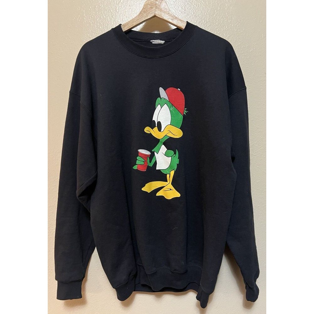 Vintage Plucky Duck Graphic‎ Sweatshirt Tiny Toons Black Long Sleeve Unisex GUC